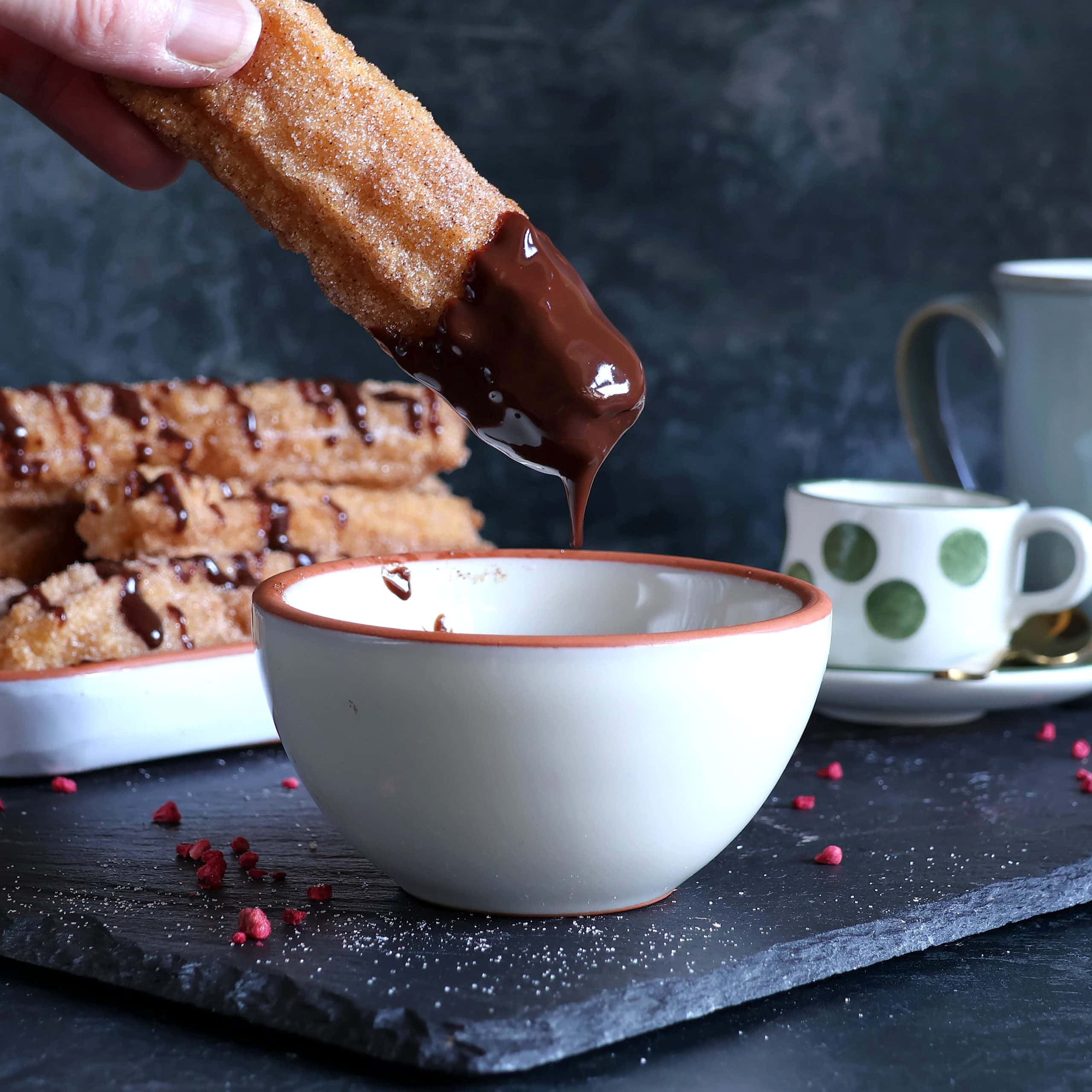 Churros with Chocolate Dip serving