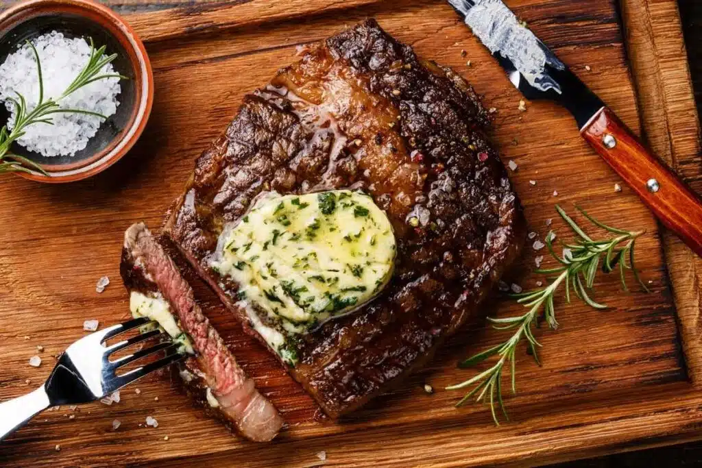Herb-Crusted Ribeye Steak preparation