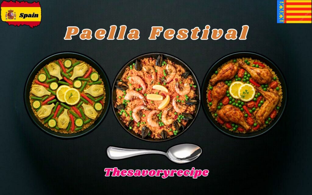 Traditional paella being cooked over wood fire