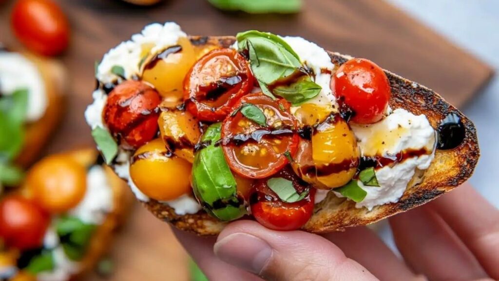 Classic tomato bruschetta on grilled bread