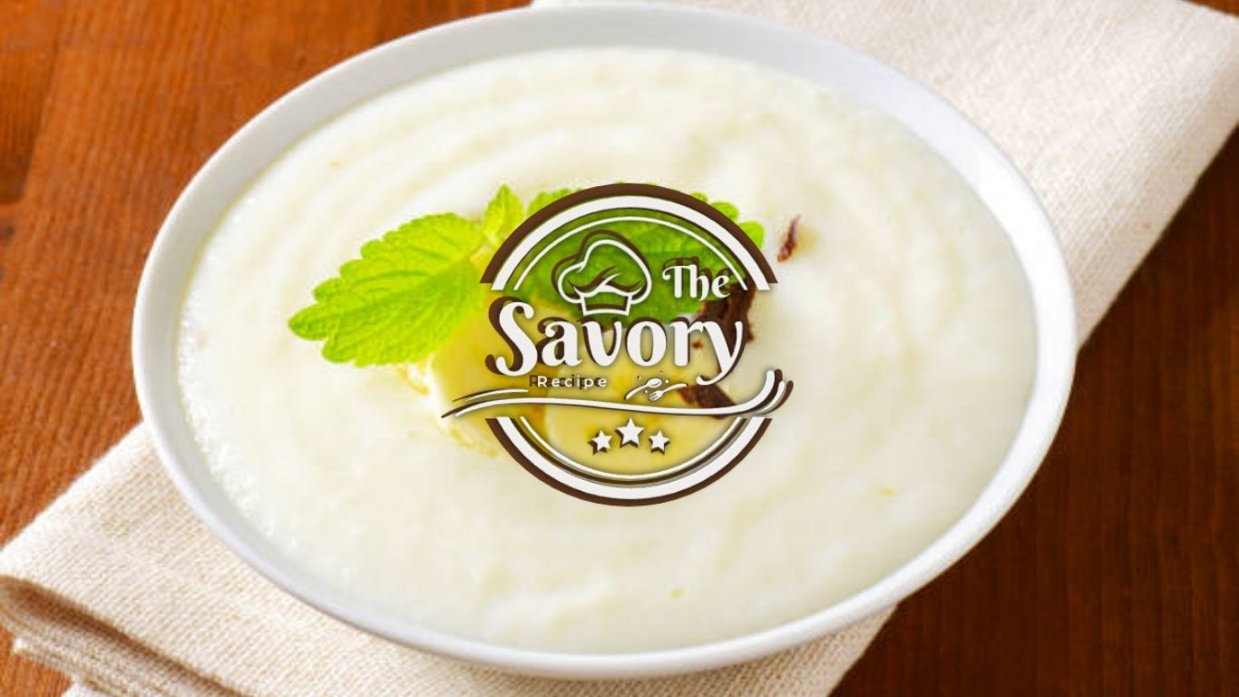 Coconut milk semolina pudding topped with coconut flakes