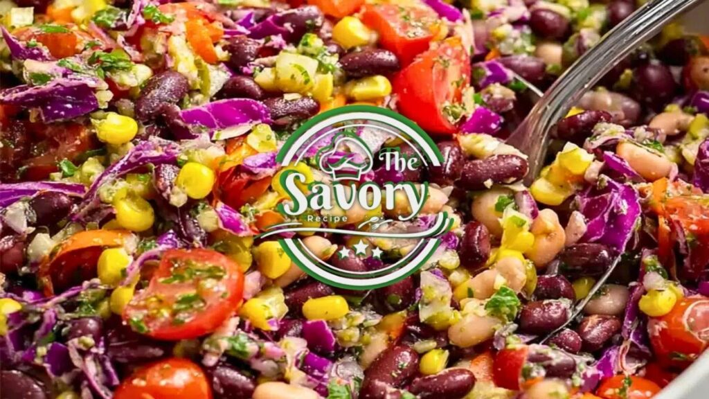 Dense bean salad with colorful vegetables