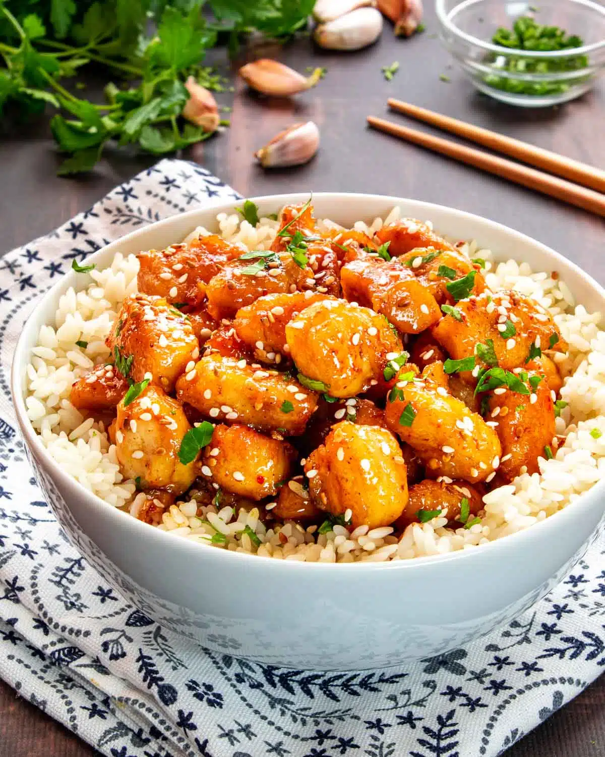 Honey garlic sauce being prepared