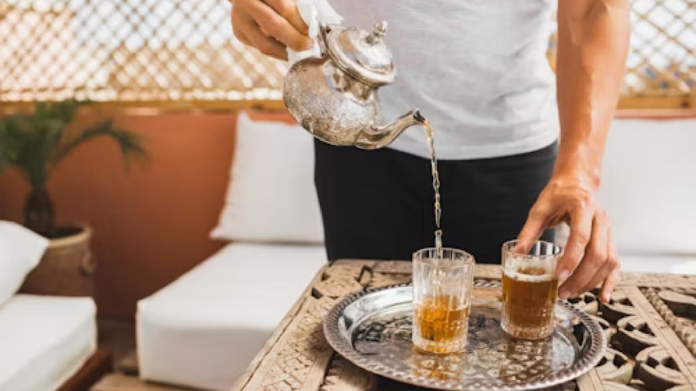Moroccan mint tea on a rooftop terrace
