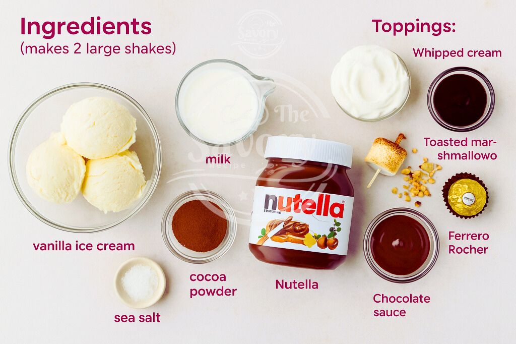 Ingredients laid out for Nutella milkshake