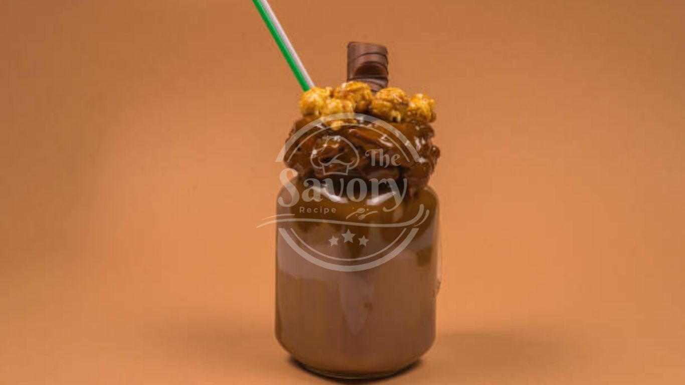 Nutella milkshake ready to serve with toppings