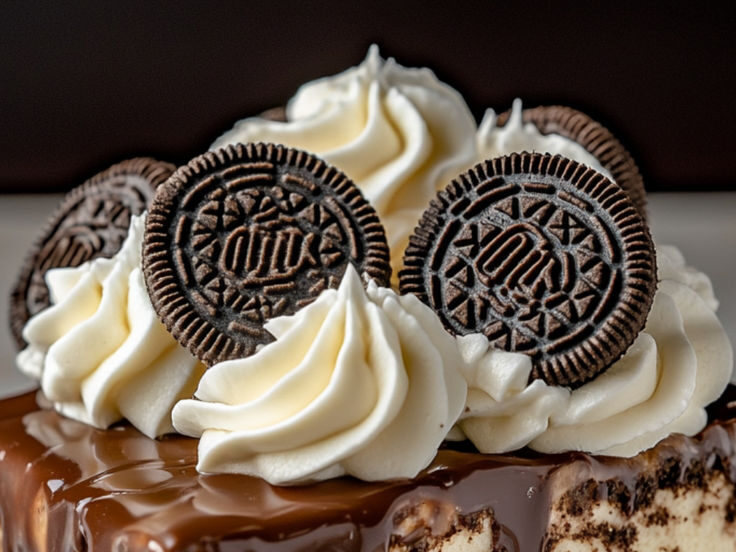 Decorated Oreo Ice Cream Cake ready to serve