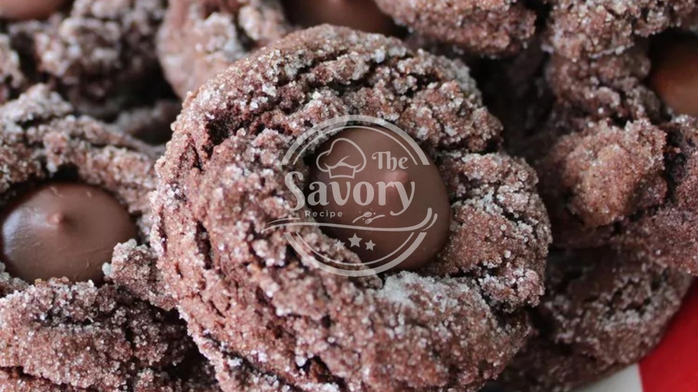 Red velvet crinkle kisses with chocolate centers