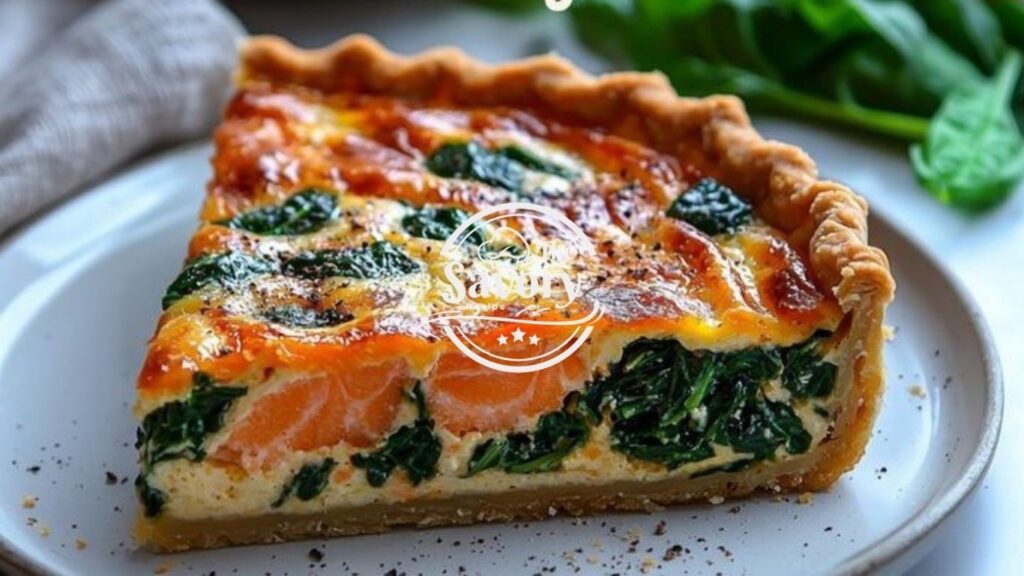 Golden salmon and spinach quiche