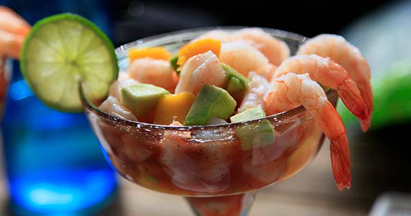 Plated shrimp cocktail ready to serve