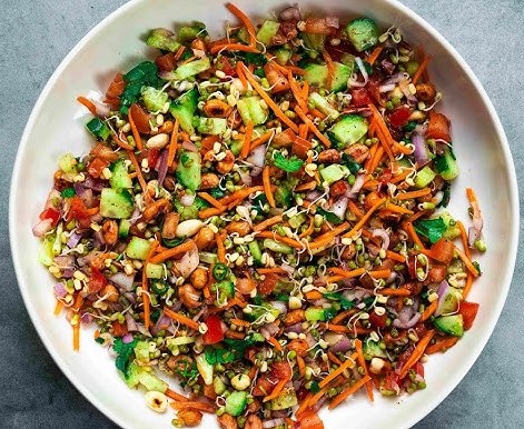 Classic Indian sprouts salad preparation