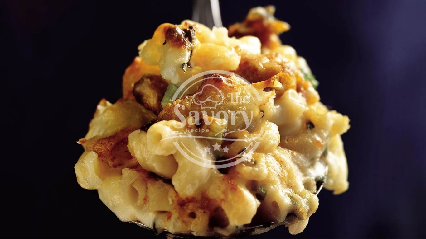 Golden baked mac and cheese fresh from oven